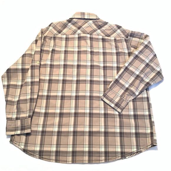 TIMBERLAND Mens Shirt 2XL Brown Tan Plaid 100% Cotton Long Button Front Outdoor - Picture 11 of 12